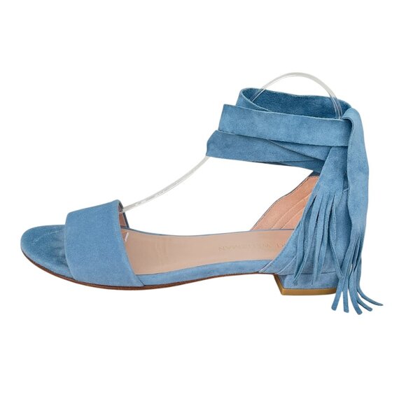 Stuart Weitzman Corbata Blue Suede Lace-Up Sandals - Picture 2 of 9